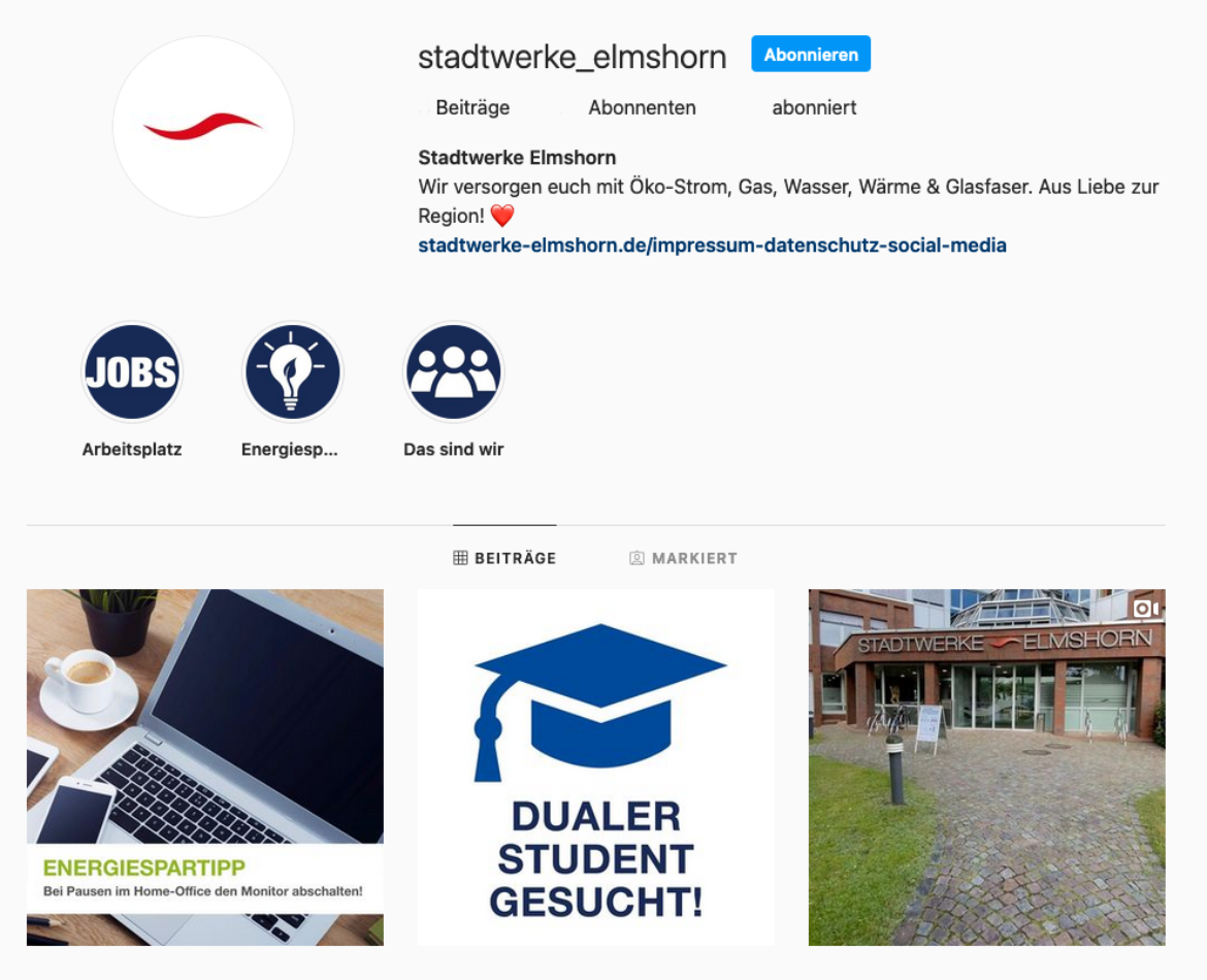 Die »Stadtwerke Elmshorn« jetzt bei Instagram: mit Medienkapitän!