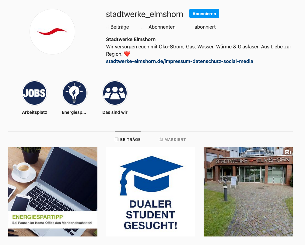 Stadtwerke Elmshorn Instagram Profil